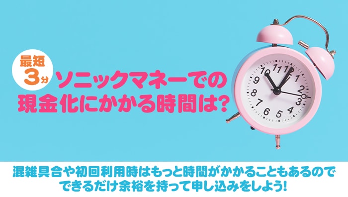 ソニックマネーでの現金化にかかる時間は？